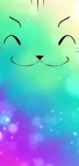 Playful colorful cat glow wallpaper with teal and purple hues.