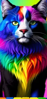 Vibrant rainbow-colored cat wallpaper, perfect for mobile screens.