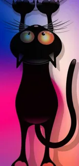 Black cat silhouette with pink and blue gradient background