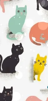 Colorful, playful cat pattern wallpaper with various cat designs.