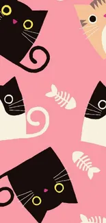 Cute abstract cat design on pink wallpaper.