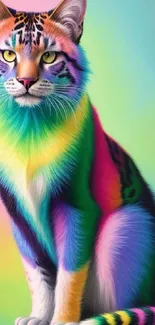 Rainbow-colored cat with a gradient background.