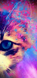 Vibrant mobile wallpaper with a colorful cat design.