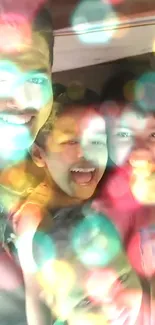 Smiling group in colorful celebration moment.