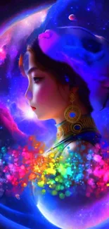 Colorful celestial portrait wallpaper with vibrant galaxy design.