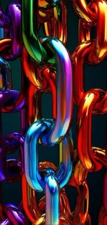 Vibrant 3D colorful chain link wallpaper design.