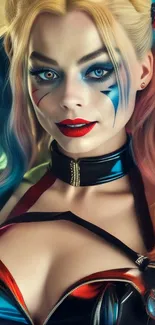 Vibrant character portrait mobile wallpaper with colorful makeup.