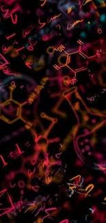 Vibrant chemistry formulas on a black background.