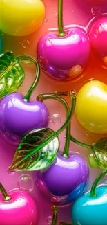 Colorful cherries digital wallpaper with vibrant hues.