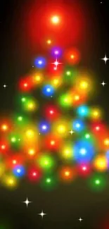 Colorful Christmas tree lights on a dark background.