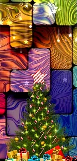 Christmas tree with colorful swirls wallpaper