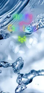 Underwater Christmas wallpaper with colorful text.