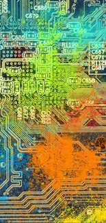 Colorful abstract circuit board wallpaper with vibrant patterns.