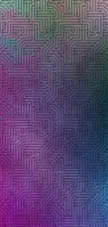 Vibrant circuit pattern wallpaper with magenta, blue, and green hues.