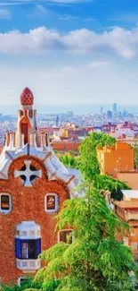 Vibrant cityscape of Barcelona featuring Park Güell with blue skies.