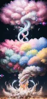 Vibrant pastel cloud explosion art for mobile wallpaper.