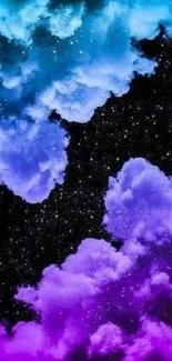 Colorful galaxy wallpaper with blue and purple clouds.