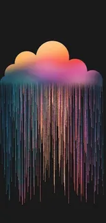 Colorful cloud raining vibrant streaks on a dark background.