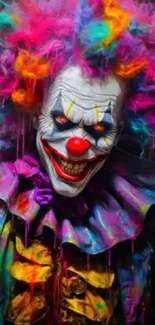 Vibrant and colorful clown-themed mobile wallpaper.