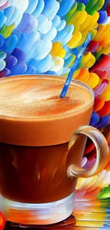 Colorful abstract background with coffee cup art.