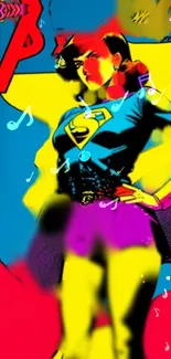 Dynamic superheroine comic art wallpaper with vibrant colors.