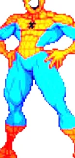 Colorful comic hero with orange and blue suit in dynamic stance.