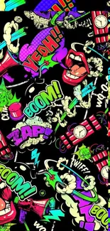 Colorful comic-style wallpaper with energetic illustrations.