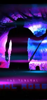 Vivid silhouette of musician with colorful concert background.