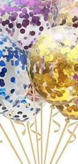 Colorful balloons filled with confetti for a festive wallpaper.