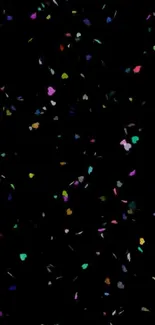 Mobile wallpaper with colorful confetti on a black background.