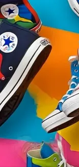 Colorful Converse shoes on a vibrant background