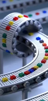 Colorful LEGO conveyor belt art design.