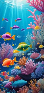 Colorful coral reef with vibrant fish in a stunning underwater scene.