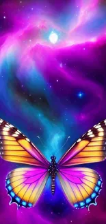 Colorful butterfly with nebula in the background, perfect for phone screens.