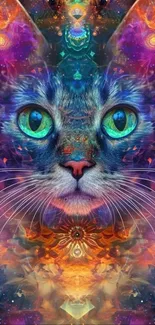 Colorful cosmic cat in psychedelic art style