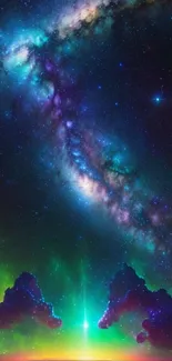 Colorful cosmic galaxy wallpaper with nebula and bright stars.