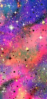 Vibrant cosmic galaxy wallpaper with colorful stars and nebulae.