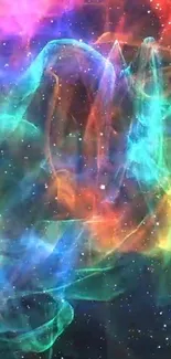 Vibrant cosmic nebula wallpaper with swirling colors and star patterns.