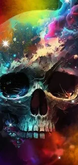 Colorful cosmic skull with swirling galaxy design.