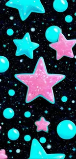 Vibrant cosmic star wallpaper with pink and blue against a dark background.