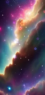 Colorful cosmic wallpaper with stars and nebulae.