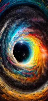 Colorful cosmic vortex mobile wallpaper with swirling galaxies.