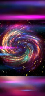 Colorful cosmic vortex wallpaper with vibrant swirling colors and stars.