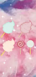 Whimsical pastel cotton candy mobile wallpaper with sparkling stars.