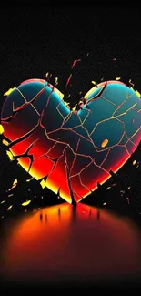 Colorful cracked heart on black background wallpaper.