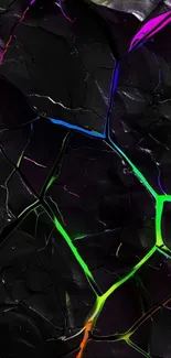 Dark cracked texture with vibrant neon colors for mobile wallpaper.