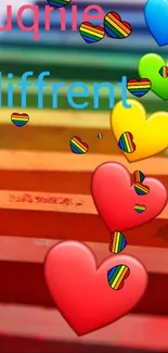 Colorful crayon and heart design wallpaper.