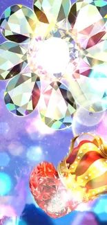 Colorful crystal and crown wallpaper with vibrant hues.