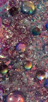 Vibrant crystal bubble wallpaper with pink and purple shimmer.