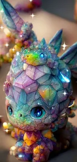 Vibrant crystal dragon with rainbow hues and detailed textures.